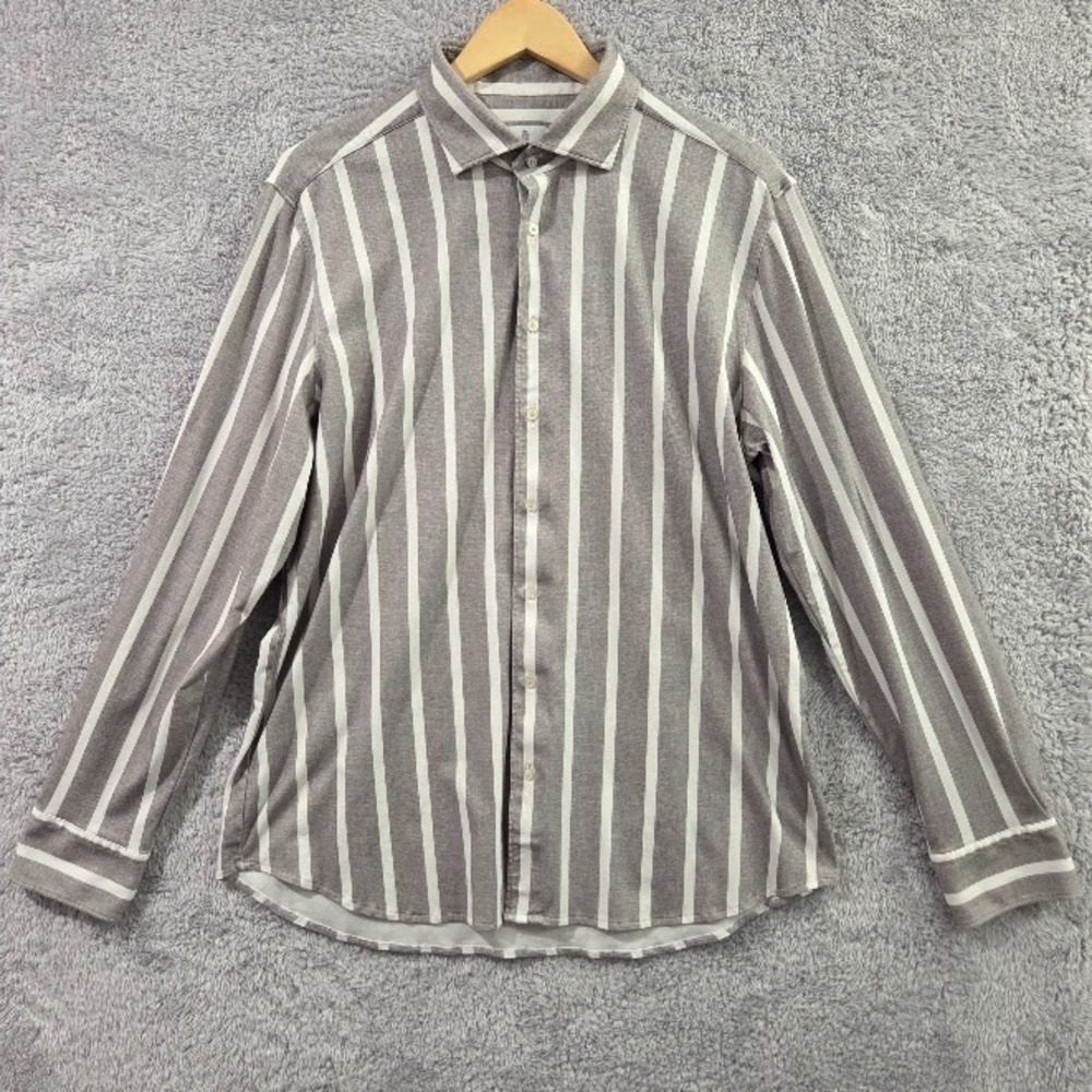 Emanuel Berg Shirt Men's XL Gray White Striped Modern Fit Long Sleeve Button Up